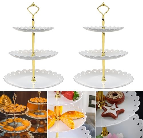 Soporte para Tartas de 3 Pisos, 2pack Bandeja de Tartas, Plato de Frutos, Cupcake y Torre de Postre para Boda Fiesta Cumpleaños