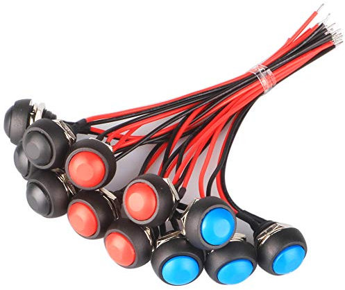 GTIWUNG 12Pcs Interruttore Pulsante Rontondo con Linea, Pulsante Momentaneo Interruttore, 12mm Mini Pulsanti Temporanei Impermeabile, Mini Pulsanti ON-OFF, Rosso Blu Nero, 3A/125V 1.5A/250V
