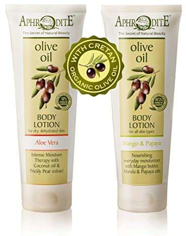 Set per la cura del corpo Afrodite. Set di lozioni per il corpo in 2 parti per unidratazione intensiva,pelle elastica - 1x lozione per il corpo con aloe vera 1x lozione per il corpo con mango e papaya