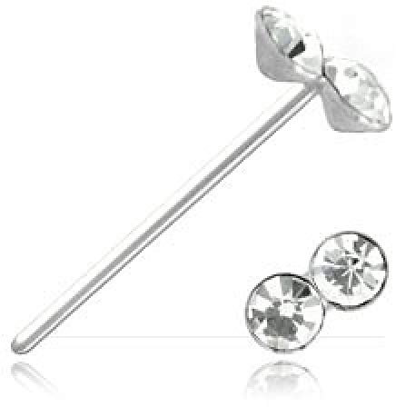 Inoki - Clou de nez argent double strass - Jonc/Tige 0.5 mm, Longueur 10 mm, Élément 3.5 mm - Cristal