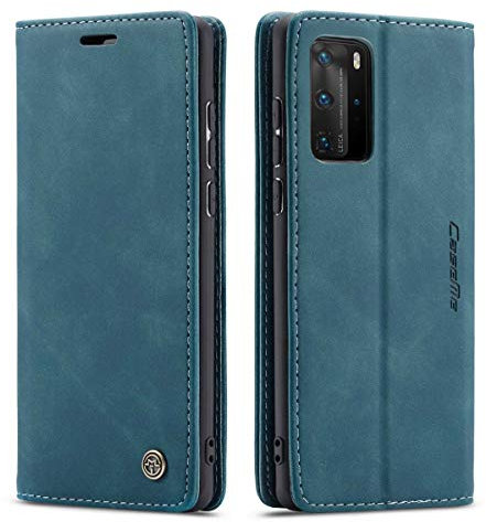 mvced Coque Compatible avec Huawei P40 Pro,Anti-Choc Housse en Cuir Premium Flip Case Portefeuille Etui,Bleu