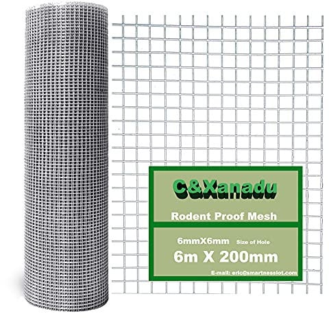 C&Xanadu 200 mm x 6 m Grille Anti Rongeur,Grillage en Acier Soudé Galvanisé à Chaud pour Rongeurs,Grillage Anti Rongeur,Grillage Galvanisé Petite Maille.
