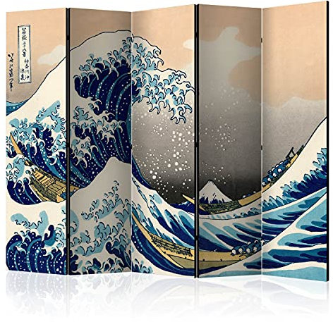murando Raumteiler Foto Paravent die große Welle vor Kanagawa 225x172 cm beidseitig auf Vlies-Leinwand Bedruckt Trennwand Spanische Wand Sichtschutz Raumtrenner Katsushika Hokusai