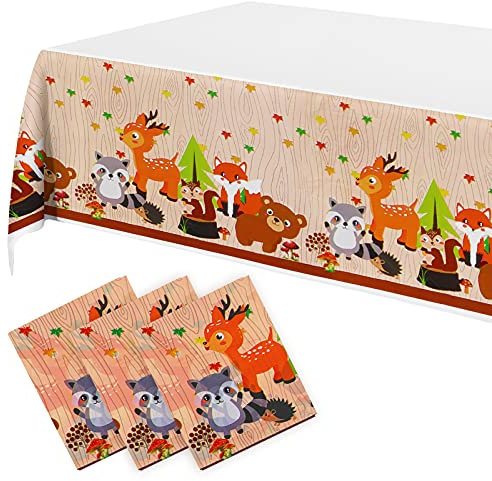 Party-Tischdecke mit Tiermotiven für Waldtiere, 108 cm x 180 cm, Einweg-Tischdecken für Wild One, Safari, Babyparty, Geburtstagsdekoration, 3 Stück