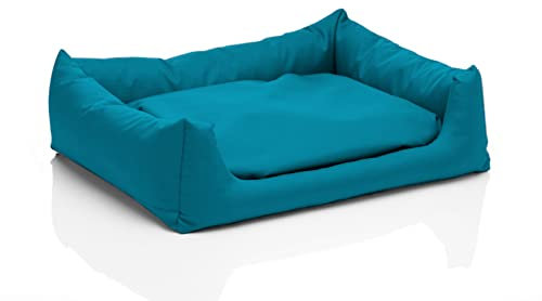 Juelle Hundebett - Hundekissen für große Hunde - Abnehmbarer Bezug, maschinenwaschbar, flauschiges Bett, Hundesofa Pola XXS-XL (Größe: L - 100x80 cm, Türkis)