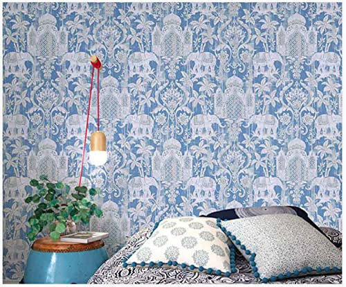 ZAHHYG Wallpaper Duck Egg Blue Elephant Wallpaper for Living Room Bedroom Modern Design Wall Paper 3D Wallpaper Home Decoration for TV Backdrop Wallpaper Murals21x394 inches/53x1000cm(Width x Height)
