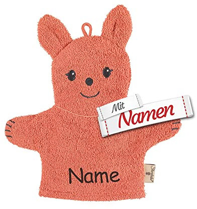 Sterntaler Kinder Waschhandschuh Eichhörnchen Enna personalisiert mit Namen/bestickt, GOTS zertifiziert Baby Kleinkind Waschlappen/Waschtuch zum baden, Geschenk zur Geburt Taufe Ostern Nikolaus