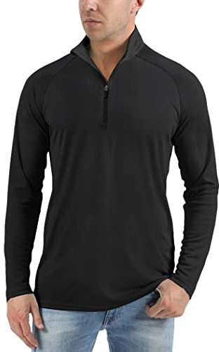 KEFITEVD Mens UV Protection Outdoor Tops Long Sleeve Sun Shirts Summer 1/4 Zip Pullover Tops with Stand Collar,Black,M