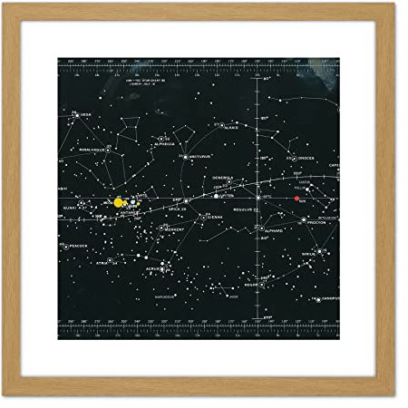 Artery8 Weltraum CSM-TEC Apollo 11 Sternenkarte Karte Galaxie Gerahmter Kunstdruck 23x23 cm