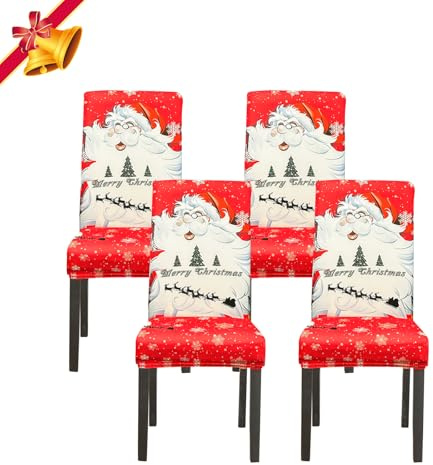 Jaotto Stuhlhusse, Weihnachten, 4 Stück, dehnbar, Universalbezug, waschbar, für Esszimmer, Weihnachten, Festival, Rot (Rot, Weihnachtsmann, 4 Stück)