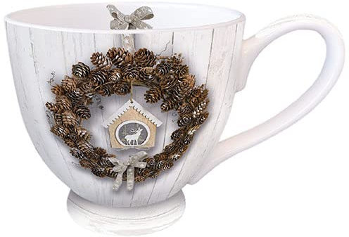 Ambiente Jumbo Tasse à thé Tasse à café Tasse à thé Env. 450 ml Automne Hiver Noël Pine Cone Wreath