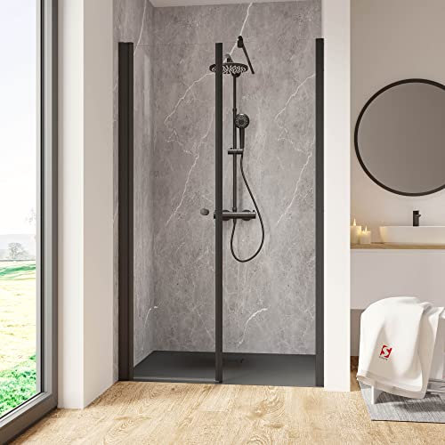 Schulte porte de douche pivotante 120 x 200 cm contre paroi fixe, noir, largeur réglable 115.5-120.0 cm, verre de sécurité 6 mm transparent, ouverture vers la gauche, plage de réglage 45 mm