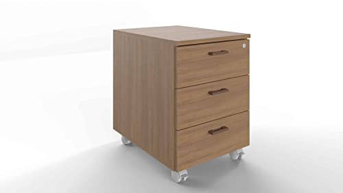 FBasic Kommode aus Holz auf Rädern, 3 Schubladen, abschließbar, Walnuss, 42 x 55 x 57 cm