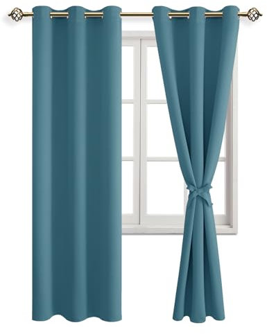 JIUZHEN Blickdicht Vorhänge Gardinen Ösenvorhang für Schlafzimmer Wohnzimmer, Verdunkelungsvorhang mit Vorhang-Krawatten, Türkis, 2 Stück, 228x117cm(HxB)