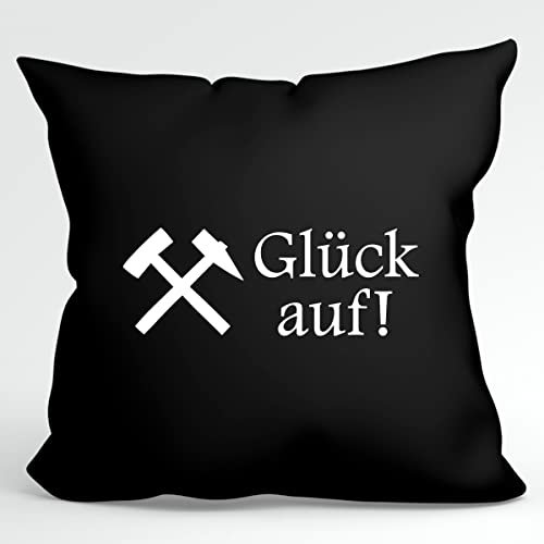 huuraa Kissenbezug Glück auf! Ruhrpott Geschenk Kissenbezug Black 40x40cm Baumwolle Glück auf! Geschenkidee