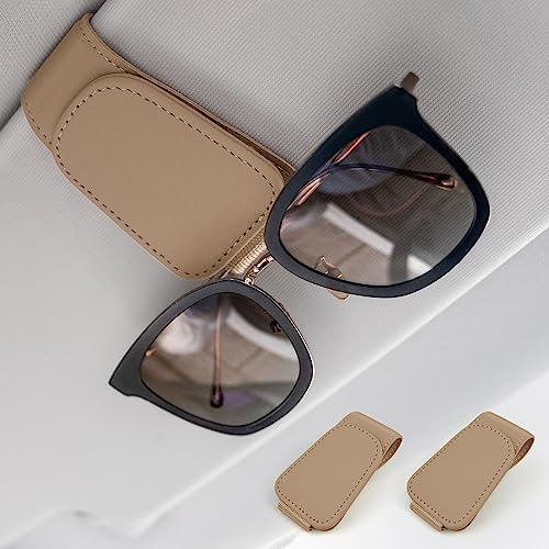 SIMKET 2 Stück Brillenhalter für Auto, Magnetischer Leder Brillenhalter für Auto Sonnenblende, Sonnenbrille Halter für Auto Visier, Kleine Leder Brillenhalter für Ticket Karten Brille