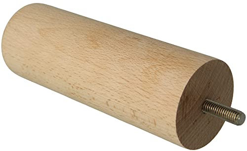 Amig - Pied Rond pour Meuble, Pied en Bois de Hêtre avec Finition Naturelle, Pieds de Remplacement pour Canapés, Lits, Tables, Fixation : Tige Métallique Métrique 8, Dimensions : 50 x 150 mm