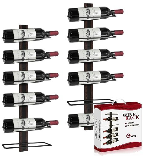 AGJIDSO Weinregal Flaschenregal, Weinregal Wand für 12 Weinflaschen, Weinregal Wand Massivholz, Metall Weinregal Hängend Wandmontage Weinflaschenregale für Küche, Esszimmer, Indoor