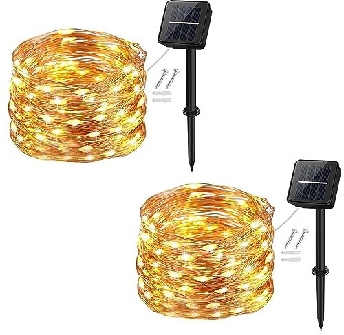 cshare [2 Stück Solar Lichterkette Aussen, 120LED 12M 8 Modus Außenbeleuchtung Kupferdraht Wasserdicht für Garten,Balkon,Terrasse,Balkon,Tor,Hof,Hochzeit,Party(Warmweiß)