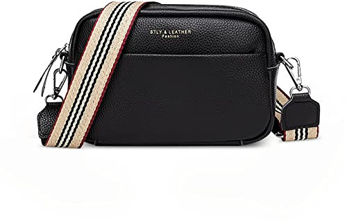 FORRICA Sac à Bandoulière Femmes Petit Cuir Filles Bandoulière Sac D'épaule Mode Besace Sacoche avec Sangle Large Noir B