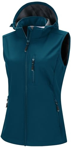 33,000ft Damen Softshell Westen mit Abnehmbarer Kapuze Fleece Gefüttert | 5 Taschen, Wasserdicht, Winddicht, Atmungsaktiv, Ärmelloser Jacke, Sportwesten, für Reiten, Laufen, Wandern