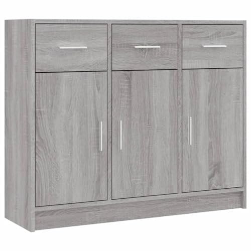 vidaXL Sideboard, Kommode mit viel Stauraum, Mehrzweckschrank Schrank mit Türen Schubladen, Beistellschrank Anrichte Wohnzimmer, Grau Sonoma Holzwerkstoff