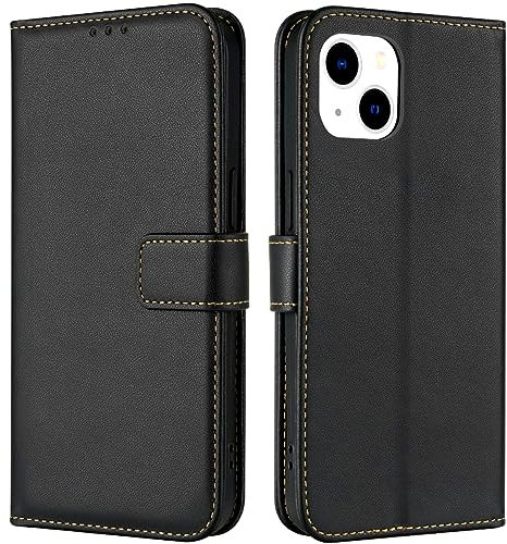 TQIAHF Coque pour iPhone 13 / iPhone 14 Coque Etui avec Porte Carte à Rabat Clapet Portefeuille en Cuir Pochette Antichoc Flip Case Étui Cover Housse Protection Coque pour iPhone 13 / iPhone 14,Noir
