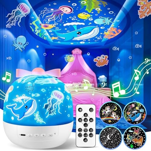 One Fire Baby Night Light Projector, 15 Films+144 Lighting Modes, Remote Control, USB Rechargeable, Baby Sensory Lights, Multicolor, Plastic, Acrylonitrile Butadiene Styrene