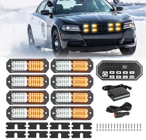 JMEST LEAD Lot de 8 feux d'avertissement stroboscopiques 24 LED blanc ambré