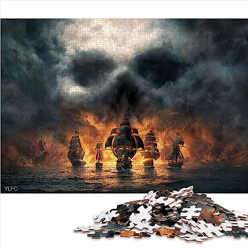 Piraten-Puzzle mit Totenköpfen und Knochen, 1000 Teile, Premium-Recyclingbrett, DIY-Puzzlespielzeug für Erwachsene, 26,9 x 37,9 cm