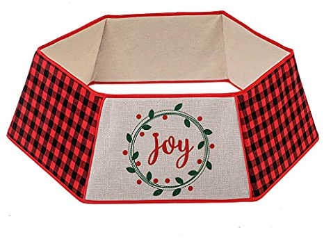 KieTeiiK Collar de árbol de Navidad, Falda de árbol de Navidad Plegable 3D Hexagonal, Falda clásica de árbol de Navidad a Cuadros Rojos y Negros, Cubierta de Base de árbol de Navidad para