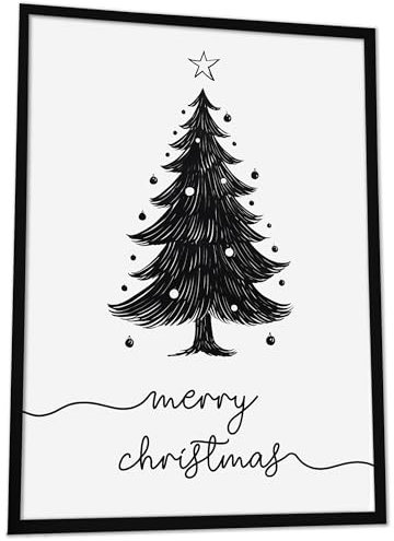 JUHMI Xmas Poster, A5 (15x21 cm) Deko mit Spruch zu Weihnachten, Wohnzimmer Wanddeko, Schlafzimmer, Küche Dekoration mit und ohne Rahmen, Merry Christmas Baum Schwarz Weiss
