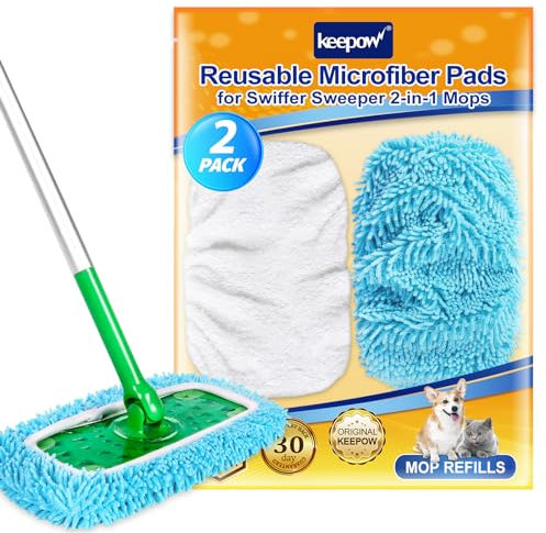 KEEPOW Mehrweg Flachmopptuch überzug Waschbar mit 2 Wiederverwendbaren Tüchern für Swiffer Sweeper Mop