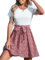 CUPSHE Damen Sommerkleid Rundhals Kurzarm Blumendruck T Shirt Kleid Taillenschnürung A Linie Freizeitkleider Tunika Mini Dress Rot/Blumenmuster S