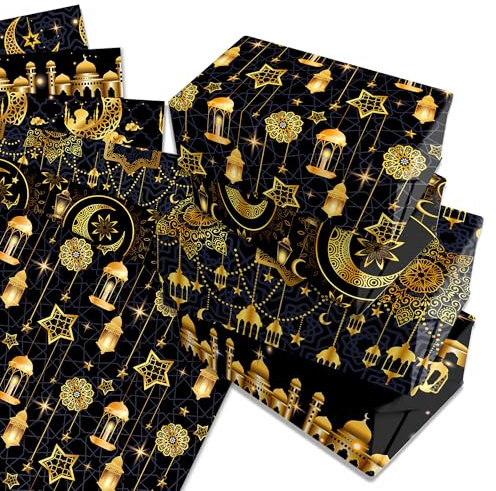 12 Blätt Ramadan Geschenkpapier Geburtstag 4 Arten Blatt für Urlaub Geburtstag Geschenkpapier 50 x 68 cm(Schwarz)