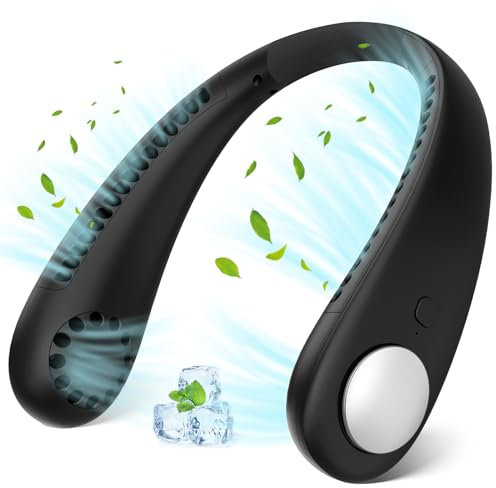 Ventilatore da collo Portatile, Mini USB Ventilatore da Collo Senza Lama con Flusso D'aria A 360°, 3 Velocità Ricaricabile Indossabile Ventilatore Mani Libere per Ufficio Cucina Viaggi Sport, Nero