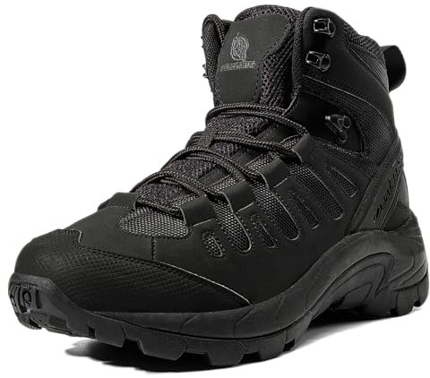 derlychug Herren Wanderschuhe Militärische Taktische Stiefel Rucksack Motorrad Leichte Arbeit Outdoor Wandern 6 Atmungsaktive Trekking Stiefel(Schwarz,43.)