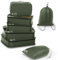 GoMaihe Koffer Organizer Packing Cubes: XL Packwürfel 7-teilige Set | PET-Recycelte Packtasche| Müheloses Packen | Maschinenwaschbar | Kofferorganizer Set für Rucksack Koffer Kleidertaschen Grün