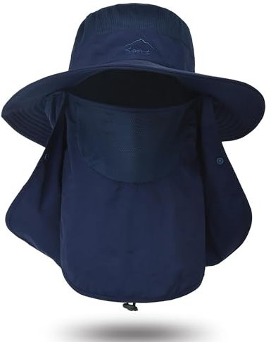 KorhLeoh Sommer-Sonnenhut für Herren und Damen, Fischerhut, Outdoor-Safari-Hut, UV-Schutz mit Gesichtsmaske, Halsklappe, Camping-Hut