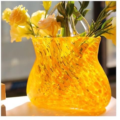 Dekorative Vase Glas Handtasche, Moderne Blasen Vase Tasche Fischschale Mit Blasen Und Griffen, FüR Tafelaufsatz, Dekoration,Yellow