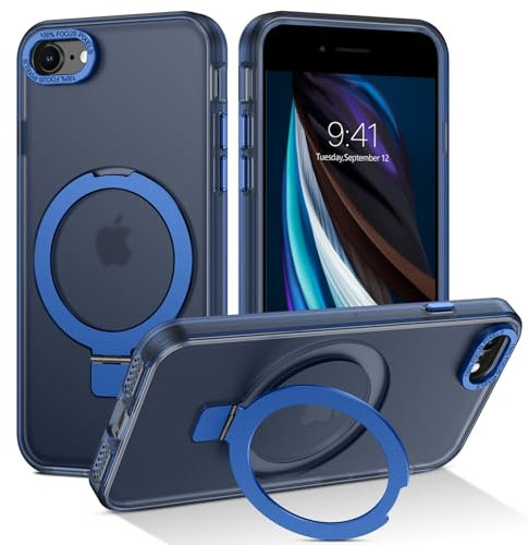 DUEDUE iPhone SE/8/7 Case with Magnetic Stand & Kickstand, Compatible with MagSafe, Translucent Matte Blue