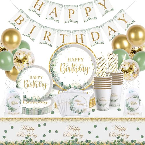 Komicea Decoration Anniversaire, 116 Pcs Assiette Jetable Anniversaire, Fille Kit Vaisselle Jetable Anniversaire de Fête avec Ballon pour Decoration Anniversaire Baby Shower (20 invités)