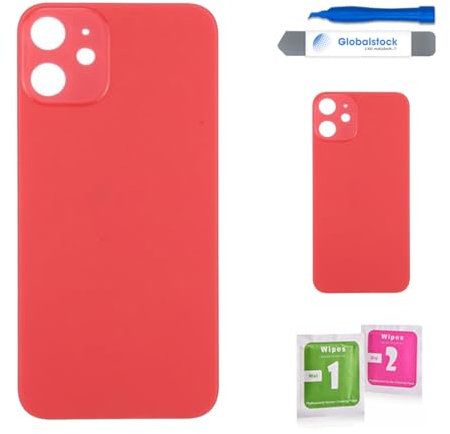 Globalstock Vitre arrière de Cache Batterie pour iphone 12 Remplacement - Coque Cache Batterie Compatible Rouge + adhésif et Kit Outils