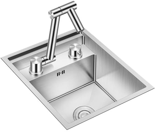 Lavello da cucina a scomparsa, lavello invisibile per postazione di lavoro sottopiano, abito a scanalatura singola in acciaio inox da 18 gauge con rubinetto pieghevole, per cucina, bar, rimorchio da v