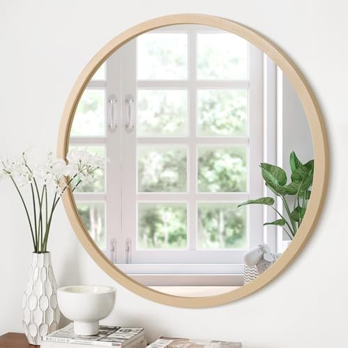 JJUUYOU Runder Wandspiegel, runder Spiegel für Badezimmer, antiker Spiegel, Schminkspiegel, Vintage-Stil, Holzrahmen, kleiner Make-up-Spiegel für Wohnzimmer, Schlafzimmer, Wohnheim, Eingangsbereich