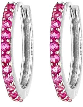 Coppia di Orecchini a Cerchio Fucsia cerchietti strass in argento 925 rodiato - Hoops Collection (9mm)