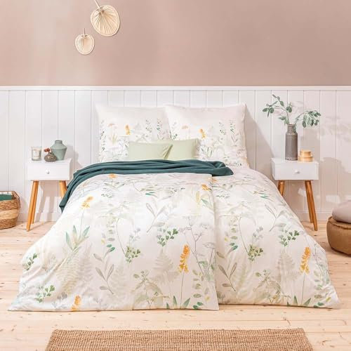 ESTELLA Mako Jersey Bettwäsche 155x220 Visby grün Farn Gräser Wiese 6295-530