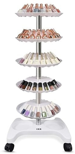 FRBULEQ Nail Polish Display Rack Floor Standing Large Essential Oil Display Rotating 5 Tier Nail Polish Holder Organizer Stand (white)