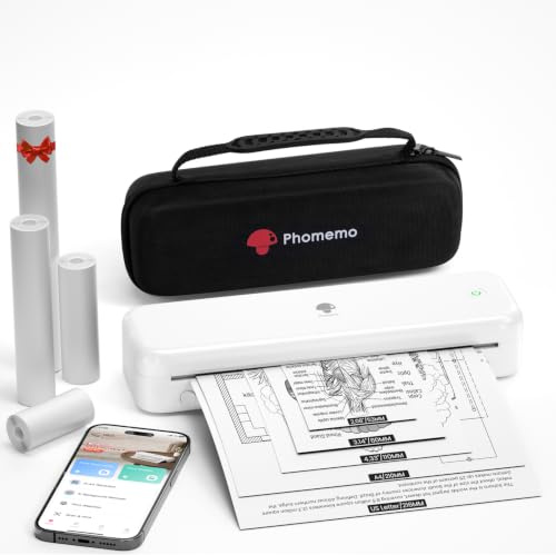 Phomemo Tragbarer Mobiler Thermodrucker A4 300 DPI - M834 Weißes Set | Mini Bluetooth Drucker Klein kompatibel mit iOS und Android, inklusive 4 Papierrollen und Tragetasche