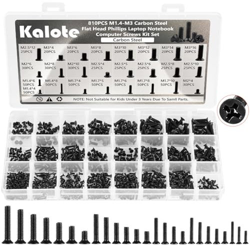 Laptop Screws Kit, 810Pcs Black Laptop Notebook Computer Replacement Screws Assortment Kit, M1.4 M1.7 M2 M2.5 M3 Carbon Steel Flat Head Phillips Mini Set for Lenovo Toshiba HP IBM Dell Sony